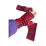 Red tartan fingerless gloves and ear warmer set for women
