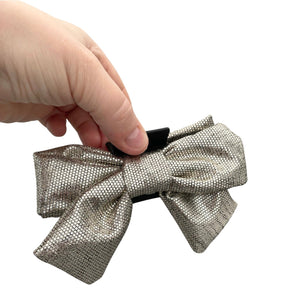 Gold fabric bow claw hair clip 