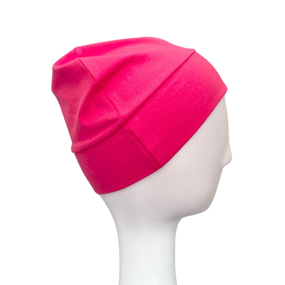 Bright Fuchsia Pink Cotton Beanie Cap for Women