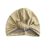 Golden Metallic Knit Jersey Front Knot Turban Hat