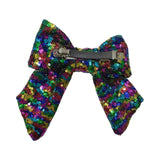 Rainbow sequin hair bow barrette clip