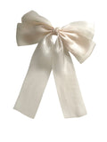 Long tail champagne white satin ribbon hair bow
