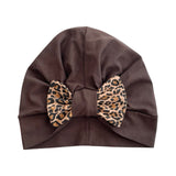 Brown Leopard Bow Turban Hat