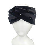 Black Silver Studded Elegant Velvet Turban Twist Headband Head Wrap