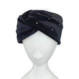 Black Silver Studded Elegant Velvet Turban Twist Headband Head Wrap