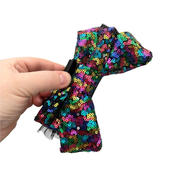 Rainbow sequin bow claw hair clip