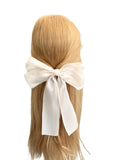 Long tail champagne white satin ribbon hair bow