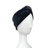 Black Silver Studded Elegant Velvet Turban Twist Headband Head Wrap