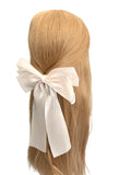 Long tail champagne white satin ribbon hair bow