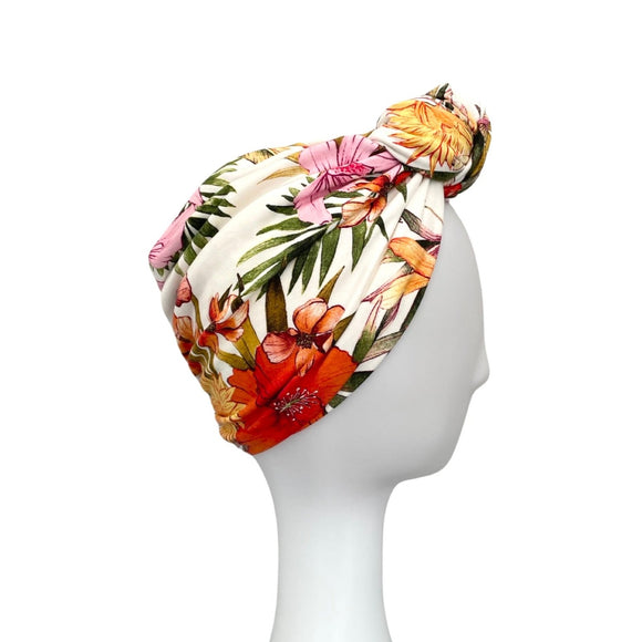 Floral Lined Pre Tied Turban Hat