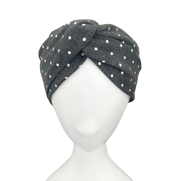 Charcoal Grey Polka Dot Twisted Women's Headband