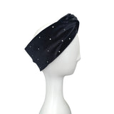 Black Silver Studded Elegant Velvet Turban Twist Headband Head Wrap