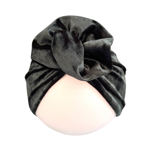 Dark Teal Luxury Velvet Baby Girl Fashion Turban Hat Size 6-18 Months