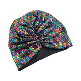 Festive Lined Rainbow Sequin Turban Hat Head Wrap