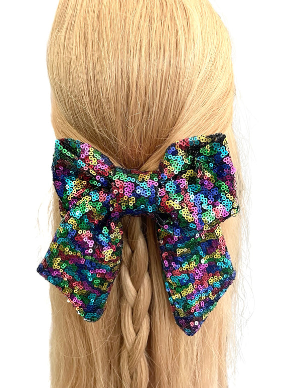 Rainbow sequin hair bow barrette clip