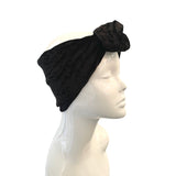 Black Elegant Oversized Velvet Front Knot Fashion Turban Headband