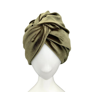 Olive Green Cosy Velvet Turban Hat