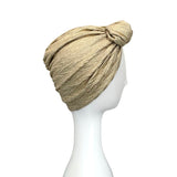 Golden Metallic Knit Jersey Front Knot Turban Hat