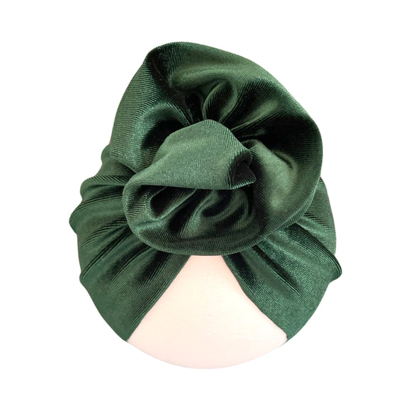 Green Stretchy Velvet Rosette Baby Girl Turban Hat 