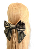 Liquid metal gold barrette hair bow clip