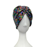 Festive Lined Rainbow Sequin Turban Hat Head Wrap