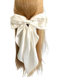 Champagne white satin bow hair barrette clip