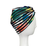 Black and White Striped Floral Turban Head Wrap for Women