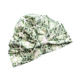 Green and white print turban hat for women