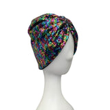 Festive Lined Rainbow Sequin Turban Hat Head Wrap