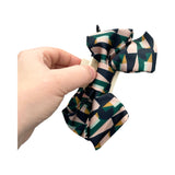 Geometric print silky satin bow claw clip