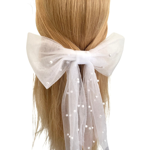 Bridal Bow Bachelor Party White Pearl Veil 