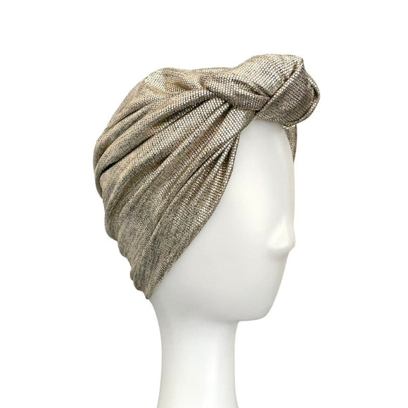 Metallic Gold Front Knotted Turban Hat