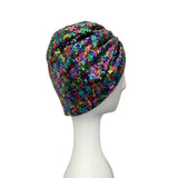 Festive Lined Rainbow Sequin Turban Hat Head Wrap