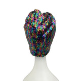 Festive Lined Rainbow Sequin Turban Hat Head Wrap