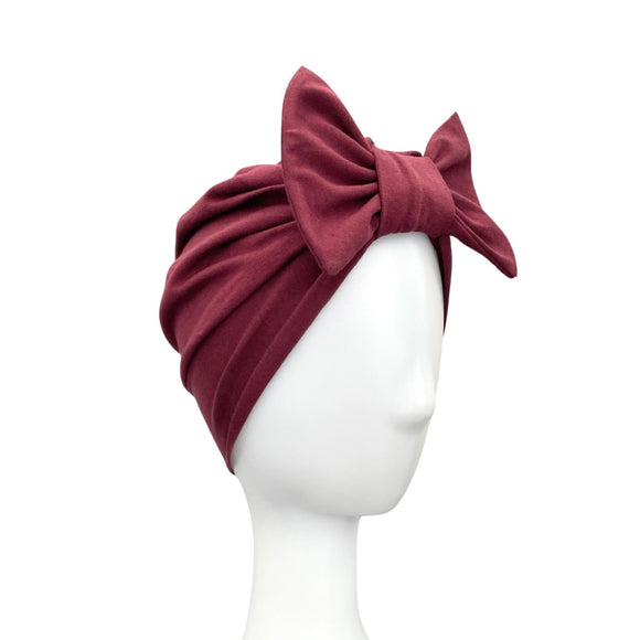 Wine Red Bow Turban Hat Head Wrap