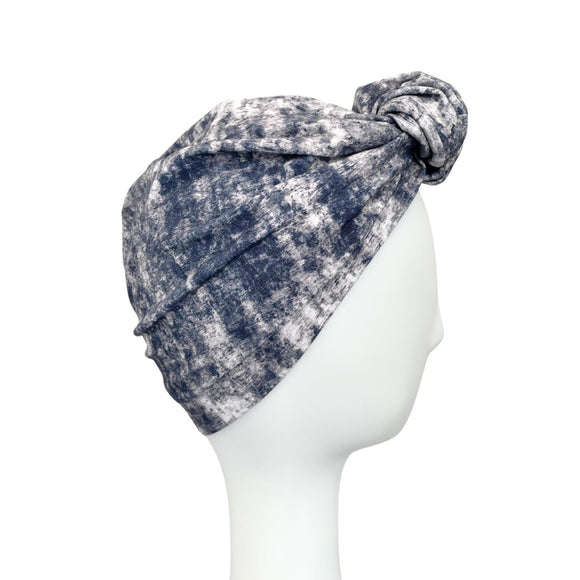 Blue Tie Dye Top Knot Stretchy Jersey Turban