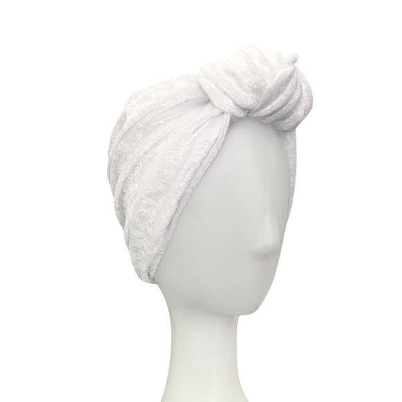 Soft White Crushed Velvet Knot Vintage Turban Hat 