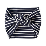 Navy Style Blue White Striped Turban Headband for Women