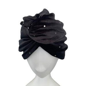Silver Studded Black Velvet Twisted Turban Hat