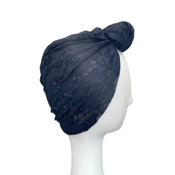 Navy Blue Lace Head Wrap Summer Turban Hat