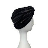 Silver Studded Black Velvet Twisted Turban Hat