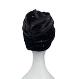 Silver Studded Black Velvet Twisted Turban Hat