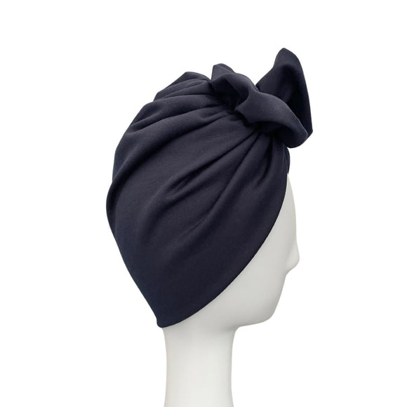 Dark Blue Full Head Turban with Rosette