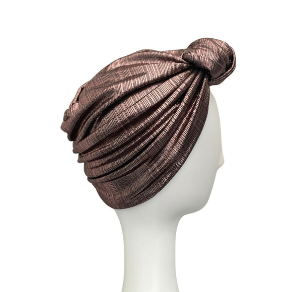 Metallic Striped Rose Gold Knot Turban Hat