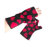 Black heart fingerless gloves and ear warmer set for women