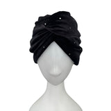 Silver Studded Black Velvet Twisted Turban Hat