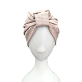 Pink Metallic Knit Jersey Turban Hat