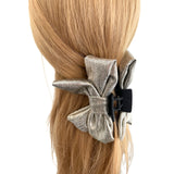 Gold fabric bow claw hair clip 