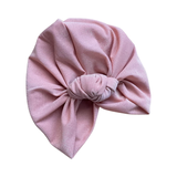 Shiny blush pink and gold metallic fabric turban hat for women. This is a soft and stretchy double-layer design metallic jersey turban hat.