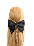 Black silky satin hair bow barrette clip